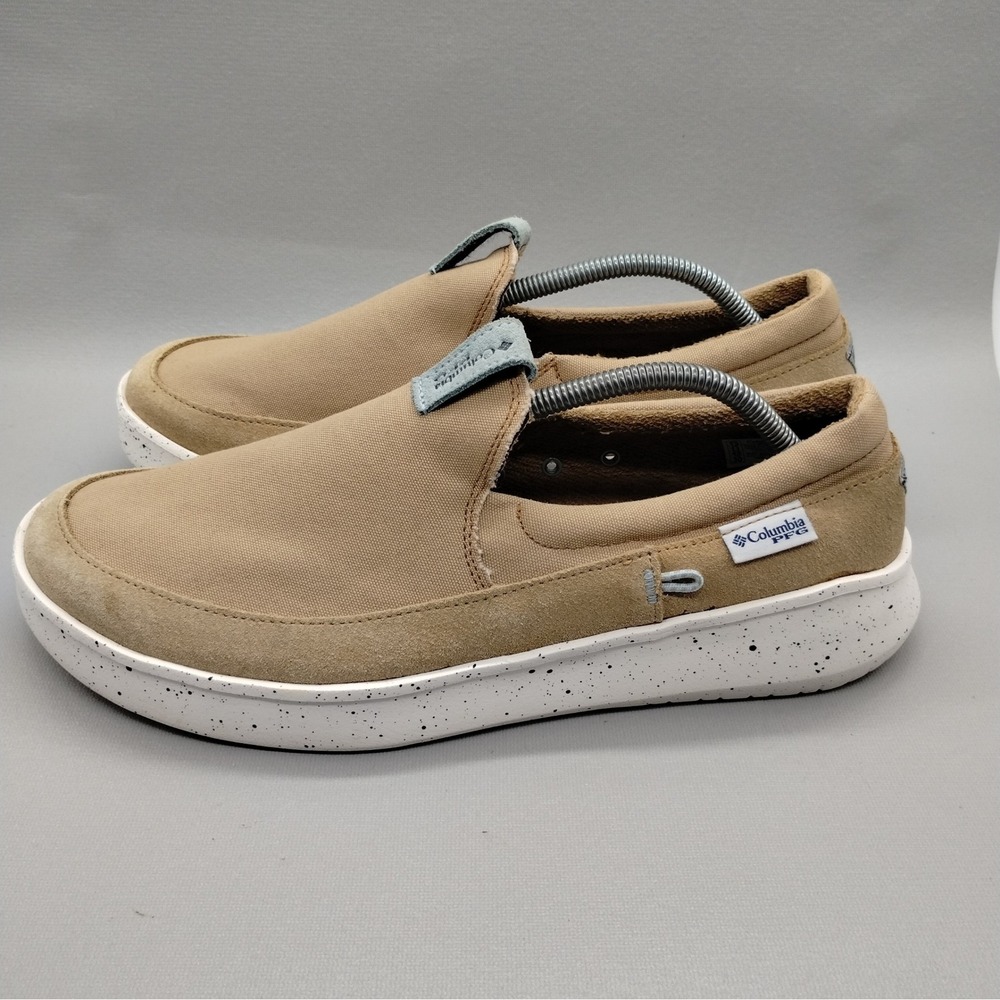 Columbia Sportswear Boatside PFG Slip On Boat Shoes Mens Size 12 Beige Canvas